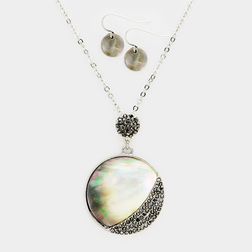 Abalone Pave Rhinestone Pendant Necklace
